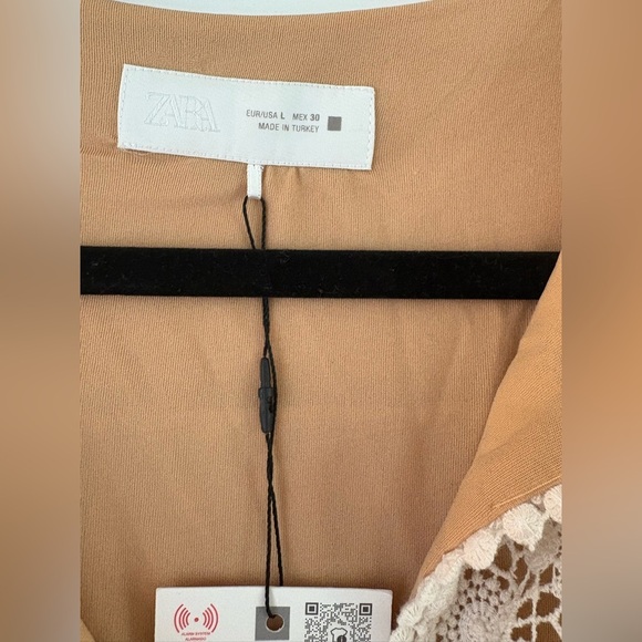 Zara Embroidered Bib Tassel Mini Dress in Tan Peach Size Large - Picture 9 of 16
